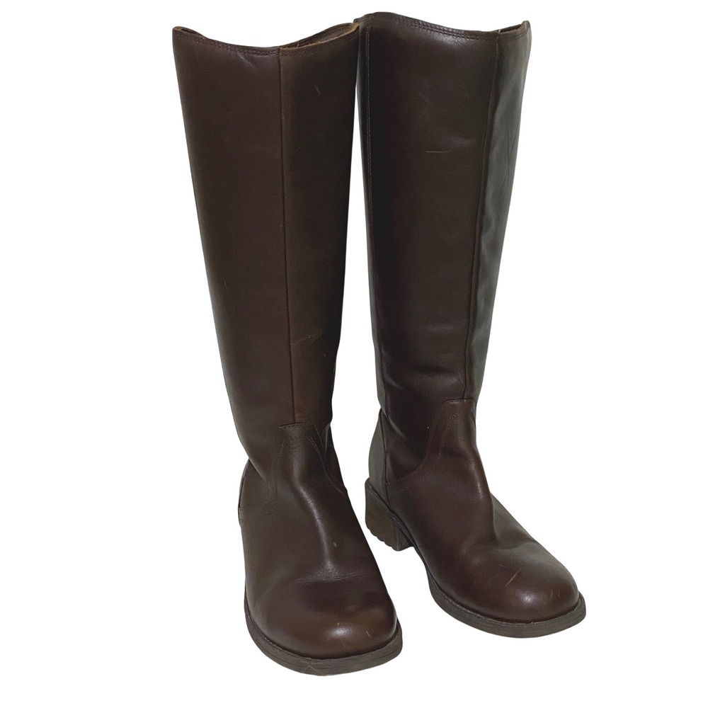 UGG Seldon Brown Leather Tall Riding Boots Women 7.5 Rear Zip Lug Sole Academia